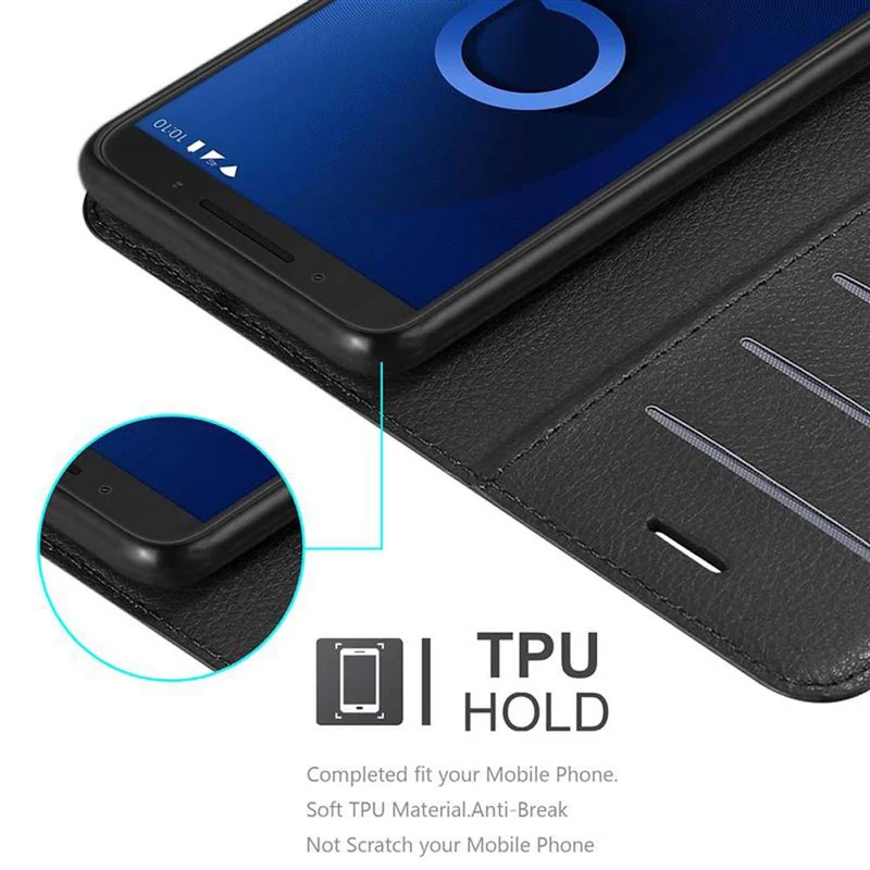 Cadorabo Hülle kompatibel mit Alcatel 3 2019 Schutzhülle mit Magnetverschluss, Standfunktion und Kartenfach