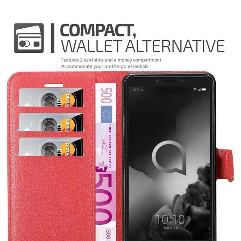 Cadorabo Hülle kompatibel mit Alcatel 1C 2019 Schutzhülle mit Magnetverschluss, Standfunktion und Kartenfach