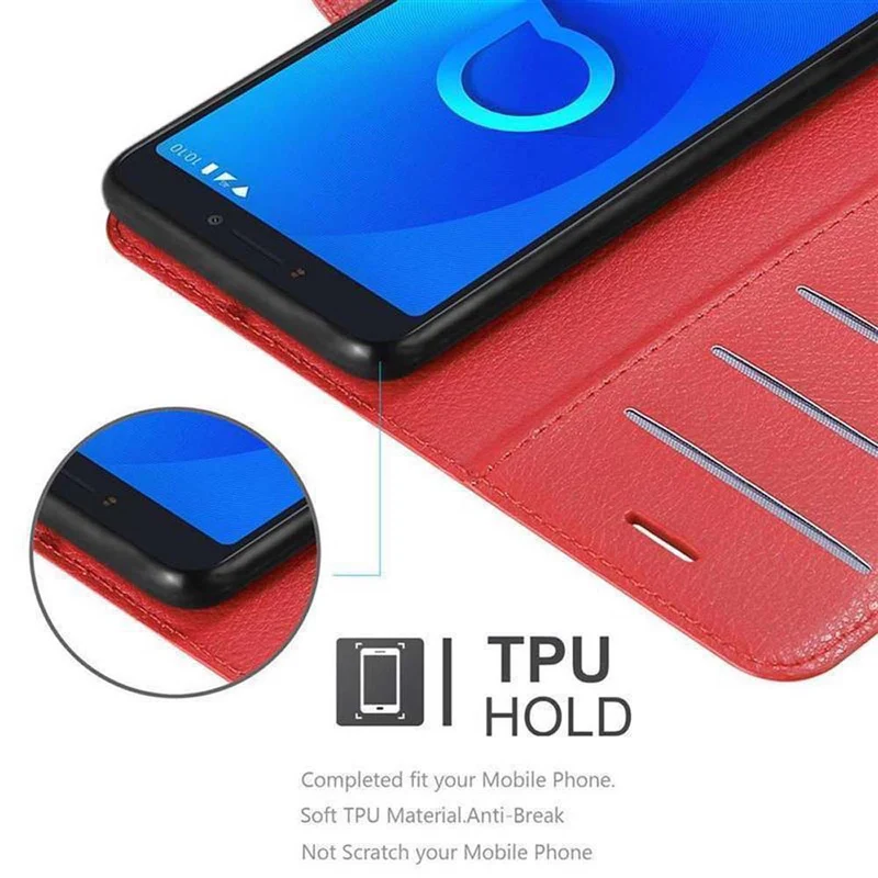 Cadorabo Hülle kompatibel mit Alcatel 3C Schutzhülle mit Magnetverschluss, Standfunktion und Kartenfach