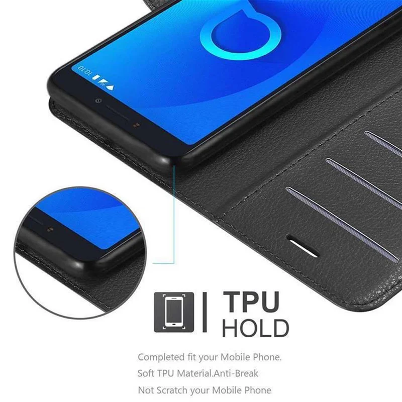 Cadorabo Hülle kompatibel mit Alcatel 3C Schutzhülle mit Magnetverschluss, Standfunktion und Kartenfach
