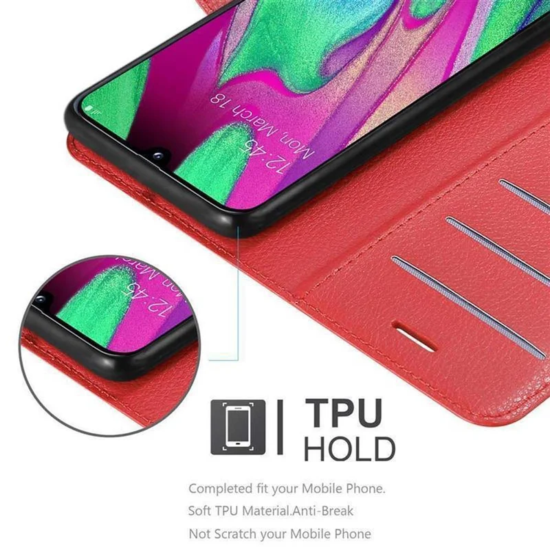 Cadorabo Hülle kompatibel mit Samsung Galaxy A40 Schutzhülle mit Magnetverschluss, Standfunktion und Kartenfach