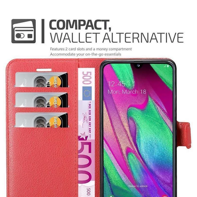 Cadorabo Hülle kompatibel mit Samsung Galaxy A40 Schutzhülle mit Magnetverschluss, Standfunktion und Kartenfach
