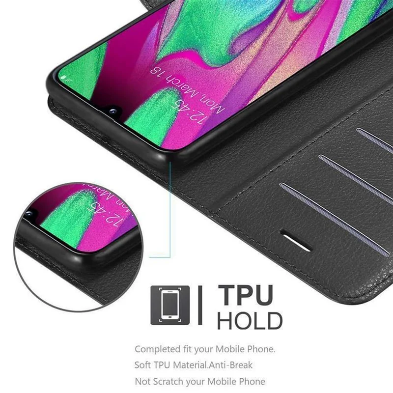 Cadorabo Hülle kompatibel mit Samsung Galaxy A40 Schutzhülle mit Magnetverschluss, Standfunktion und Kartenfach