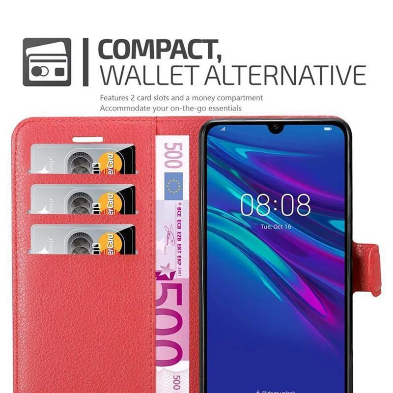 Cadorabo Hülle kompatibel mit Huawei Y6 2019 Schutzhülle mit Magnetverschluss, Standfunktion und Kartenfach
