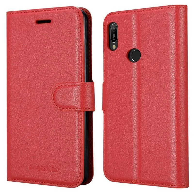 Cadorabo Hülle kompatibel mit Huawei Y6 2019 Schutzhülle mit Magnetverschluss, Standfunktion und Kartenfach