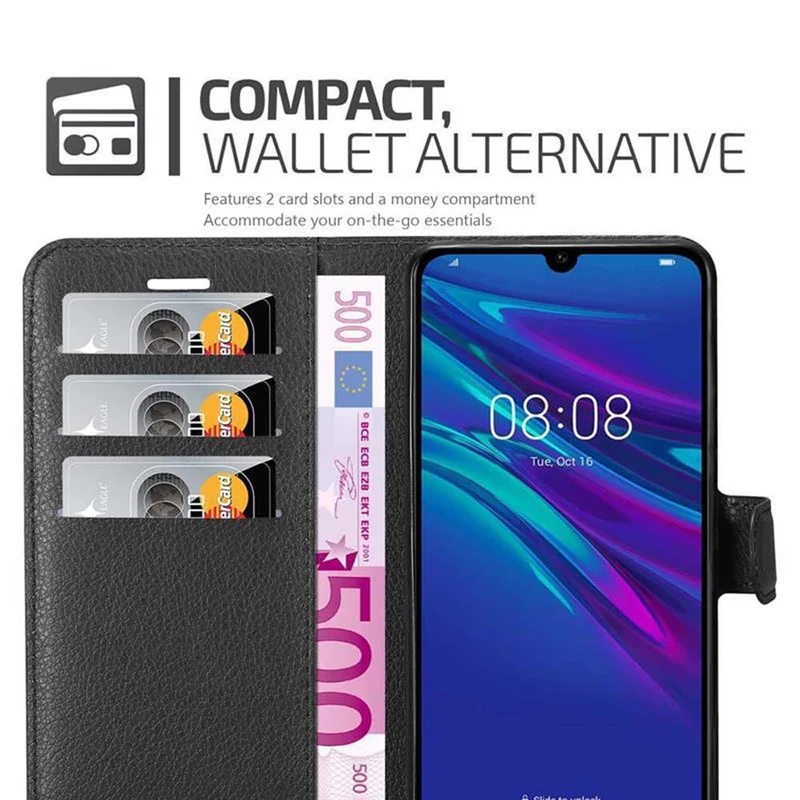 Cadorabo Hülle kompatibel mit Huawei Y6 2019 Schutzhülle mit Magnetverschluss, Standfunktion und Kartenfach