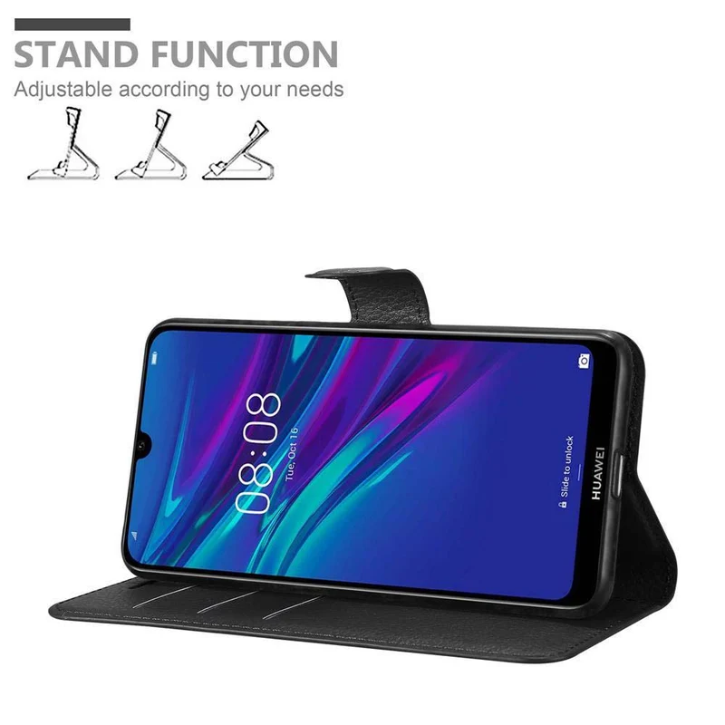 Cadorabo Hülle kompatibel mit Huawei Y6 2019 Schutzhülle mit Magnetverschluss, Standfunktion und Kartenfach