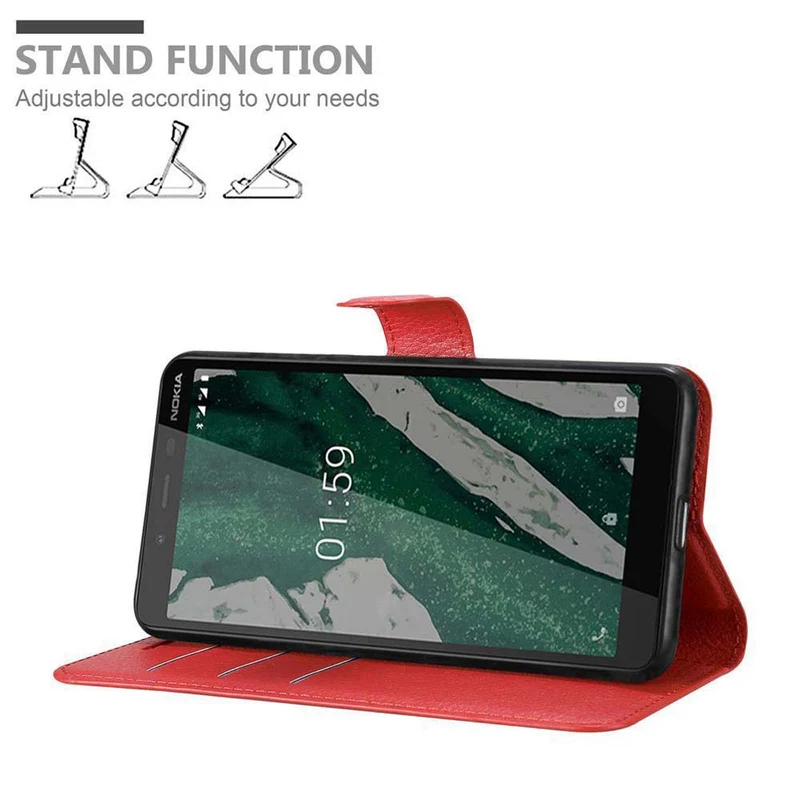 Cadorabo Hülle kompatibel mit Nokia 1 PLUS Schutzhülle mit Magnetverschluss, Standfunktion und Kartenfach