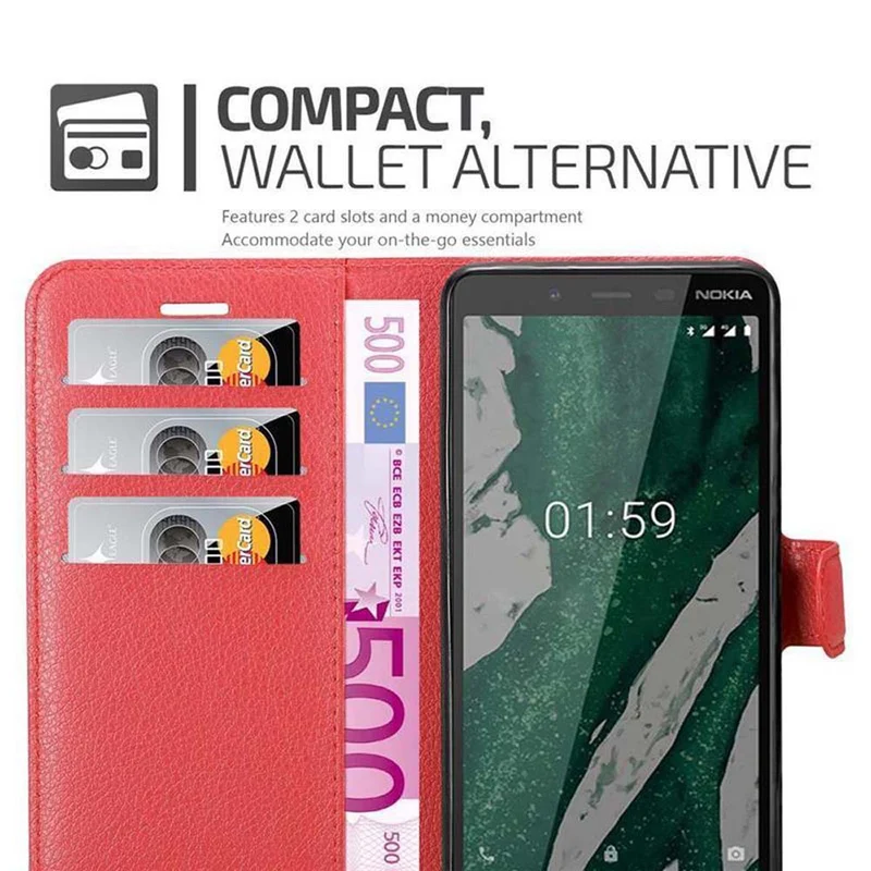 Cadorabo Hülle kompatibel mit Nokia 1 PLUS Schutzhülle mit Magnetverschluss, Standfunktion und Kartenfach