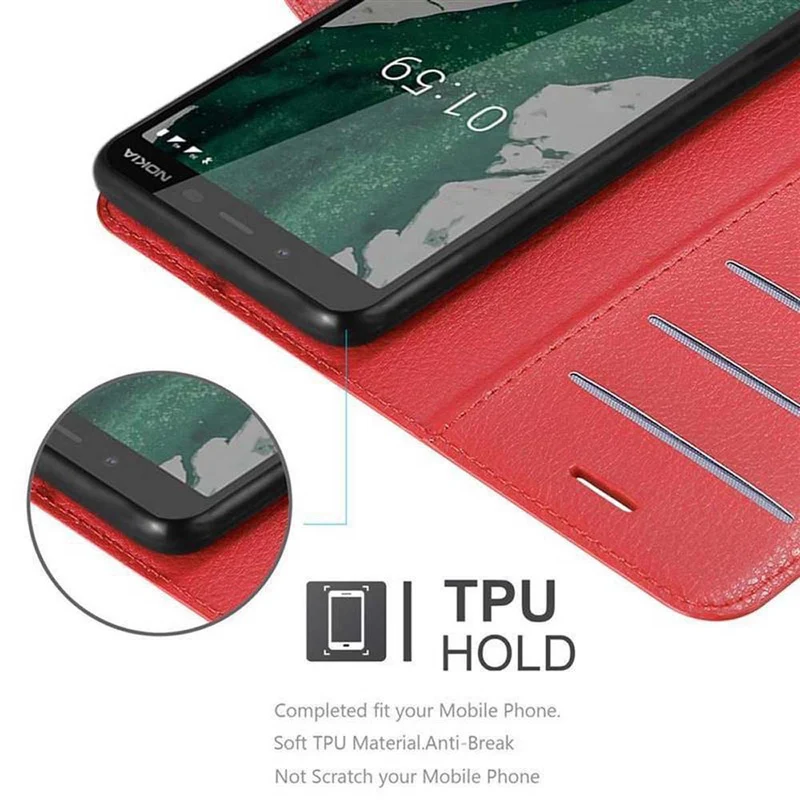 Cadorabo Hülle kompatibel mit Nokia 1 PLUS Schutzhülle mit Magnetverschluss, Standfunktion und Kartenfach