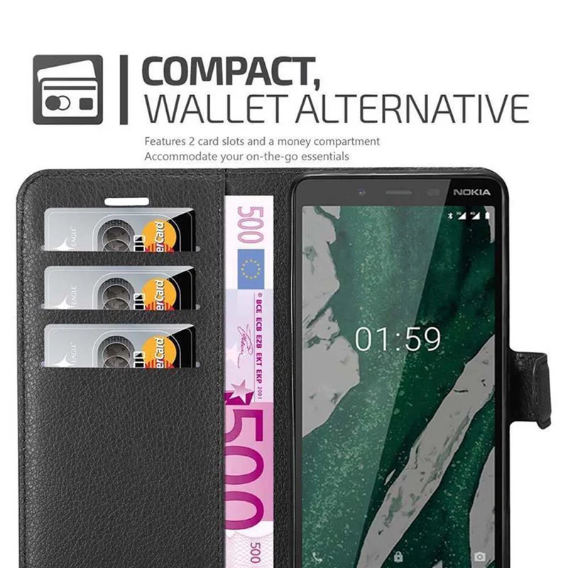 Cadorabo Hülle kompatibel mit Nokia 1 PLUS Schutzhülle mit Magnetverschluss, Standfunktion und Kartenfach