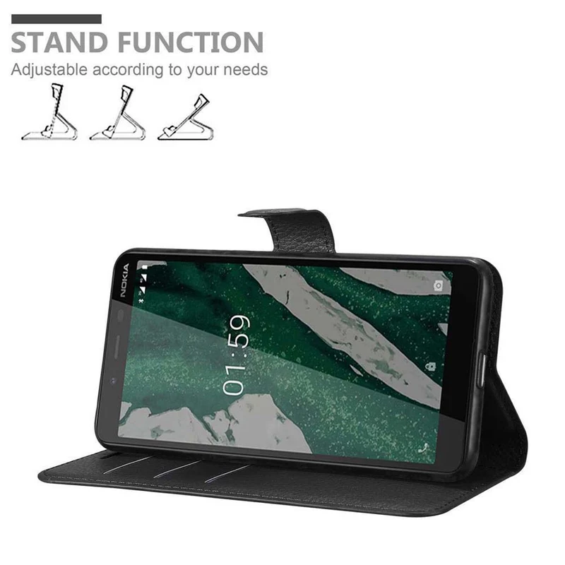 Cadorabo Hülle kompatibel mit Nokia 1 PLUS Schutzhülle mit Magnetverschluss, Standfunktion und Kartenfach
