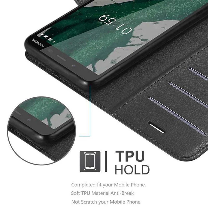 Cadorabo Hülle kompatibel mit Nokia 1 PLUS Schutzhülle mit Magnetverschluss, Standfunktion und Kartenfach