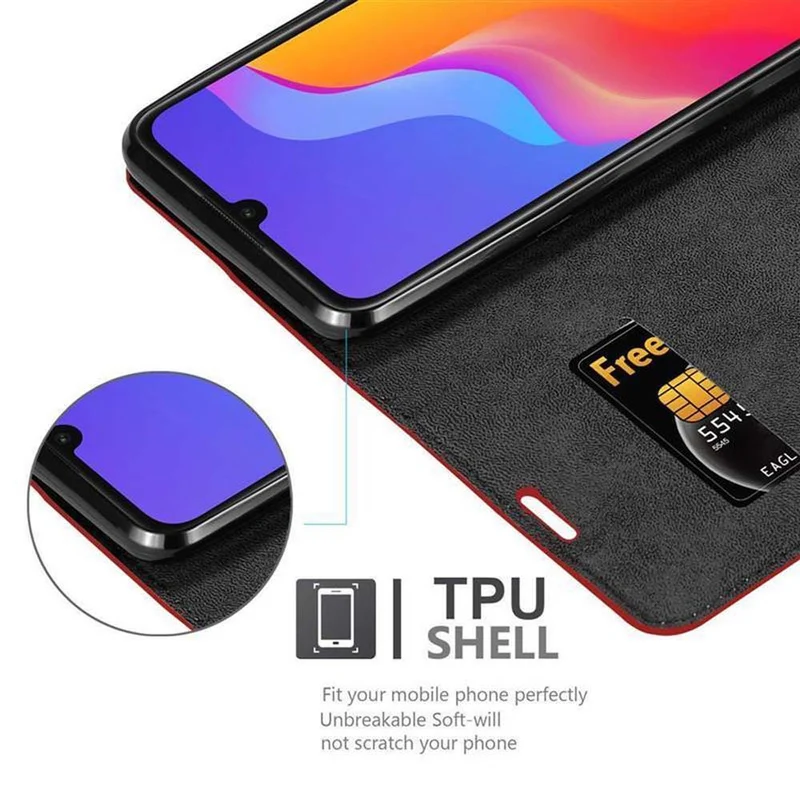 Cadorabo Hülle kompatibel mit Honor 8A Schutzhülle mit Magnetverschluss, Standfunktion und Kartenfach