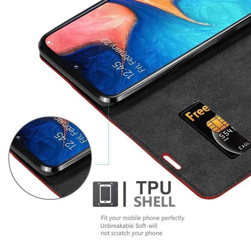 Cadorabo Hülle kompatibel mit Samsung Galaxy A10e / A20e Schutzhülle mit Magnetverschluss, Standfunktion und Kartenfach
