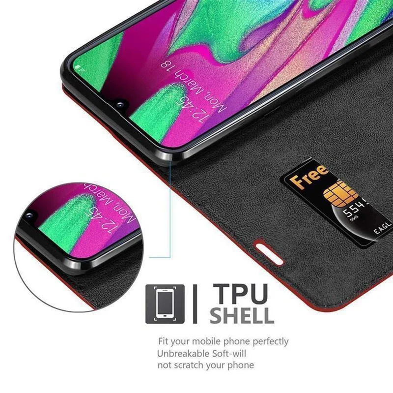 Cadorabo Hülle kompatibel mit Samsung Galaxy A40 Schutzhülle mit Magnetverschluss, Standfunktion und Kartenfach
