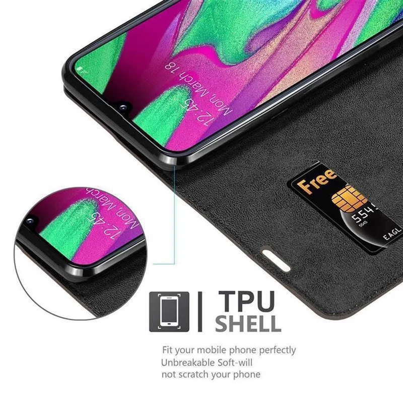 Cadorabo Hülle kompatibel mit Samsung Galaxy A40 Schutzhülle mit Magnetverschluss, Standfunktion und Kartenfach