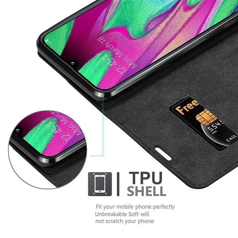 Cadorabo Hülle kompatibel mit Samsung Galaxy A40 Schutzhülle mit Magnetverschluss, Standfunktion und Kartenfach