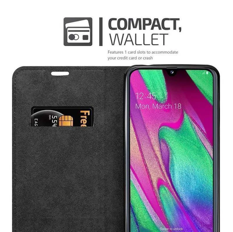 Cadorabo Hülle kompatibel mit Samsung Galaxy A40 Schutzhülle mit Magnetverschluss, Standfunktion und Kartenfach