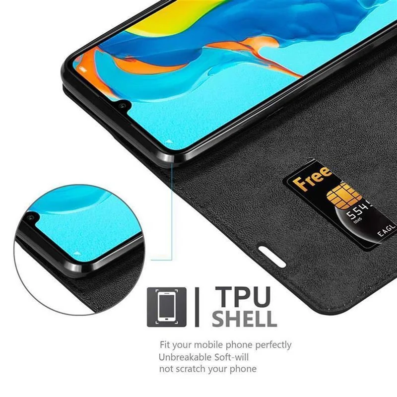 Cadorabo Hülle kompatibel mit Huawei P30 LITE Schutzhülle mit Magnetverschluss, Standfunktion und Kartenfach