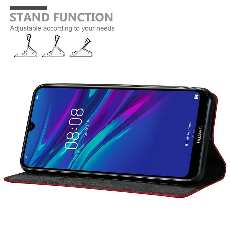 Cadorabo Hülle kompatibel mit Huawei Y6 2019 Schutzhülle mit Magnetverschluss, Standfunktion und Kartenfach