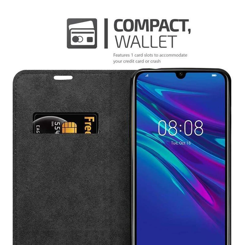 Cadorabo Hülle kompatibel mit Huawei Y6 2019 Schutzhülle mit Magnetverschluss, Standfunktion und Kartenfach