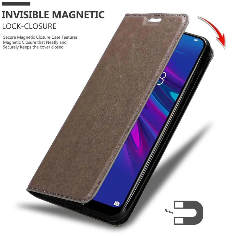 Cadorabo Hülle kompatibel mit Huawei Y6 2019 Schutzhülle mit Magnetverschluss, Standfunktion und Kartenfach