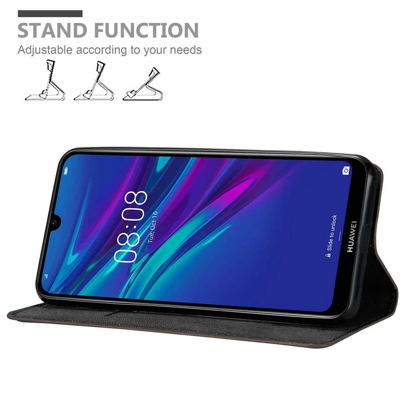 Cadorabo Hülle kompatibel mit Huawei Y6 2019 Schutzhülle mit Magnetverschluss, Standfunktion und Kartenfach