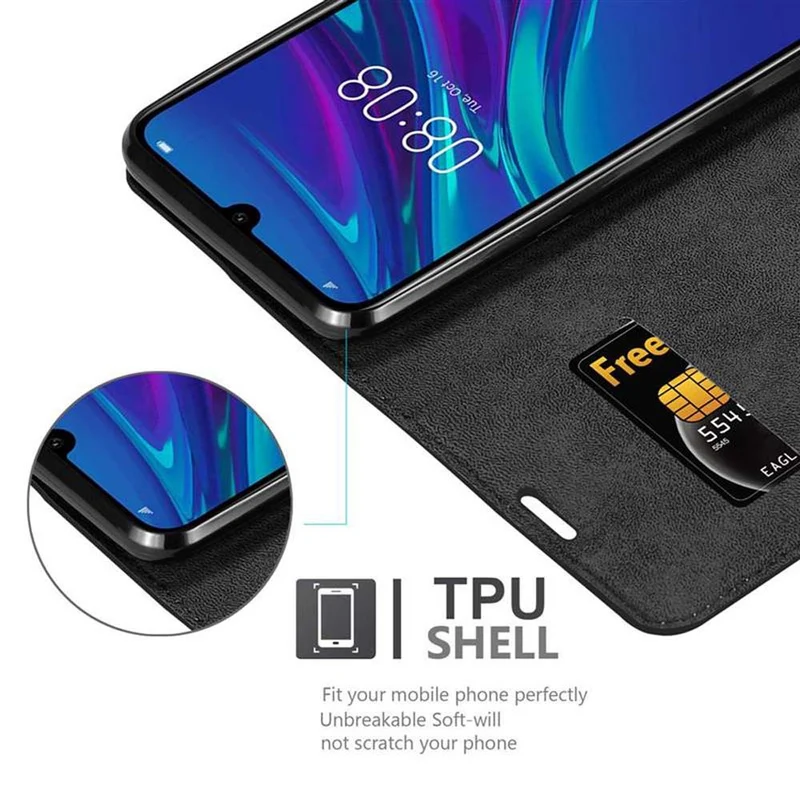 Cadorabo Hülle kompatibel mit Huawei Y6 2019 Schutzhülle mit Magnetverschluss, Standfunktion und Kartenfach