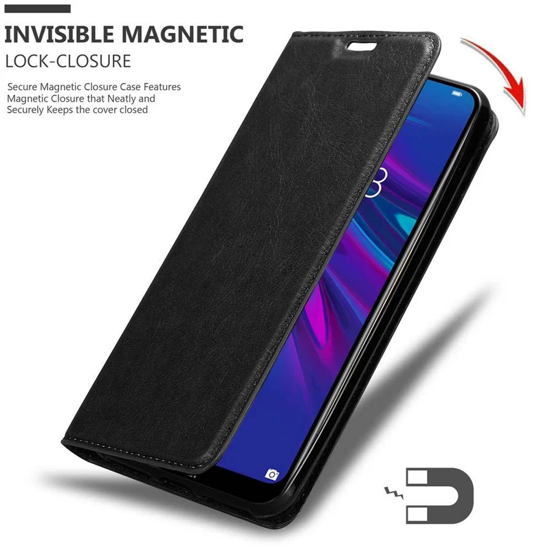 Cadorabo Hülle kompatibel mit Huawei Y6 2019 Schutzhülle mit Magnetverschluss, Standfunktion und Kartenfach