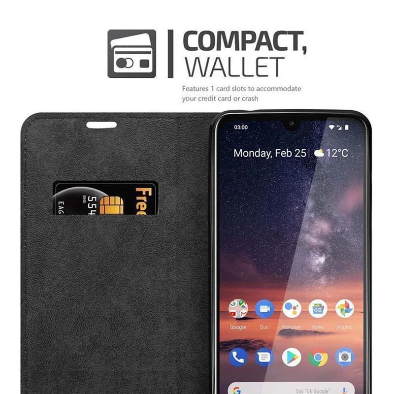 Cadorabo Hülle kompatibel mit Nokia 3,2 Schutzhülle mit Magnetverschluss, Standfunktion und Kartenfach