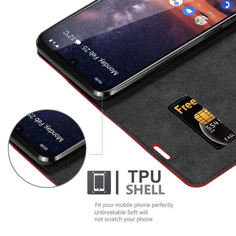 Cadorabo Hülle kompatibel mit Nokia 3,2 Schutzhülle mit Magnetverschluss, Standfunktion und Kartenfach
