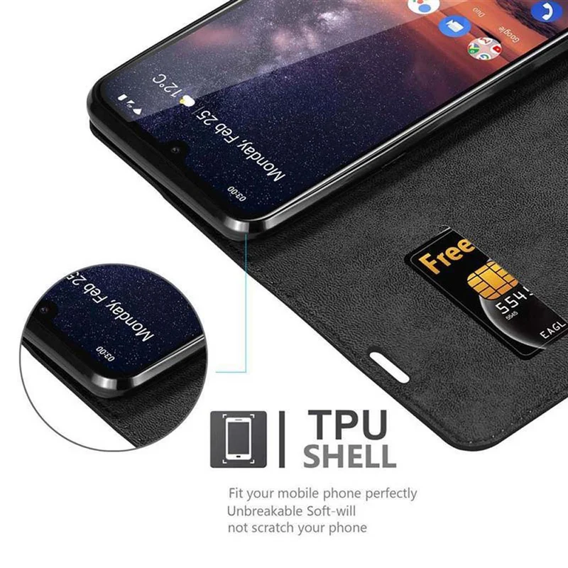 Cadorabo Hülle kompatibel mit Nokia 3,2 Schutzhülle mit Magnetverschluss, Standfunktion und Kartenfach