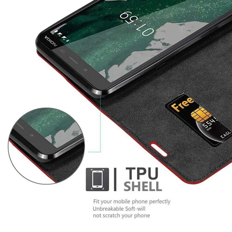 Cadorabo Hülle kompatibel mit Nokia 1 PLUS Schutzhülle mit Magnetverschluss, Standfunktion und Kartenfach