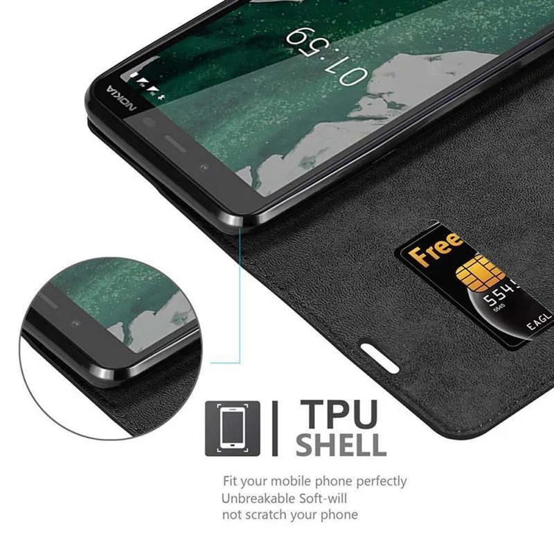 Cadorabo Hülle kompatibel mit Nokia 1 PLUS Schutzhülle mit Magnetverschluss, Standfunktion und Kartenfach