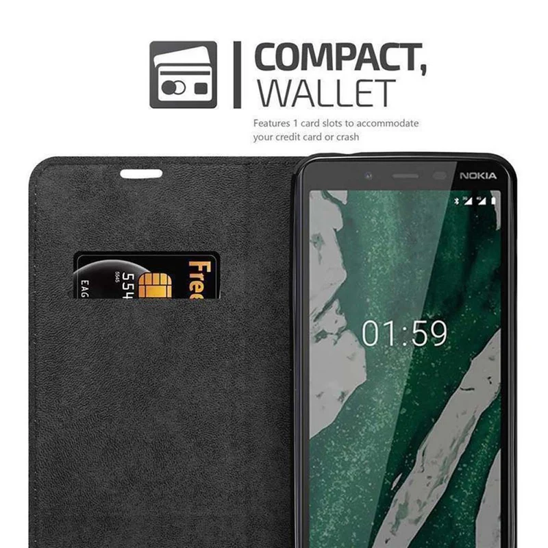 Cadorabo Hülle kompatibel mit Nokia 1 PLUS Schutzhülle mit Magnetverschluss, Standfunktion und Kartenfach