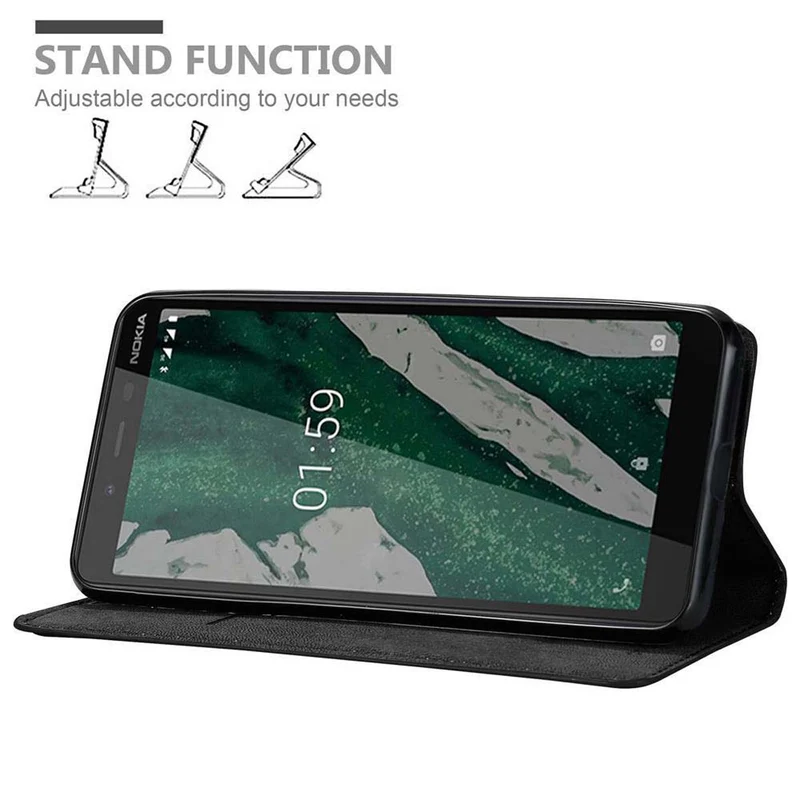 Cadorabo Hülle kompatibel mit Nokia 1 PLUS Schutzhülle mit Magnetverschluss, Standfunktion und Kartenfach