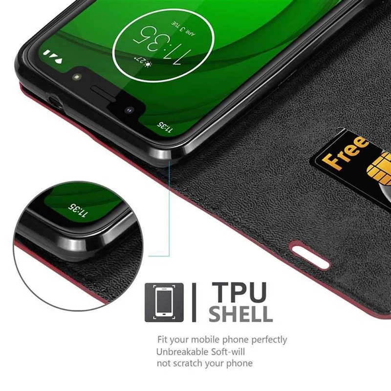 Cadorabo Hülle kompatibel mit Motorola MOTO G7 PLAY Schutzhülle mit Magnetverschluss, Standfunktion und Kartenfach