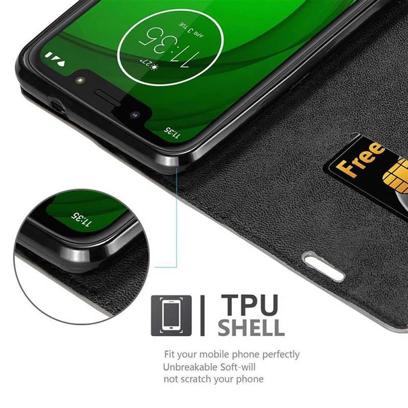 Cadorabo Hülle kompatibel mit Motorola MOTO G7 PLAY Schutzhülle mit Magnetverschluss, Standfunktion und Kartenfach