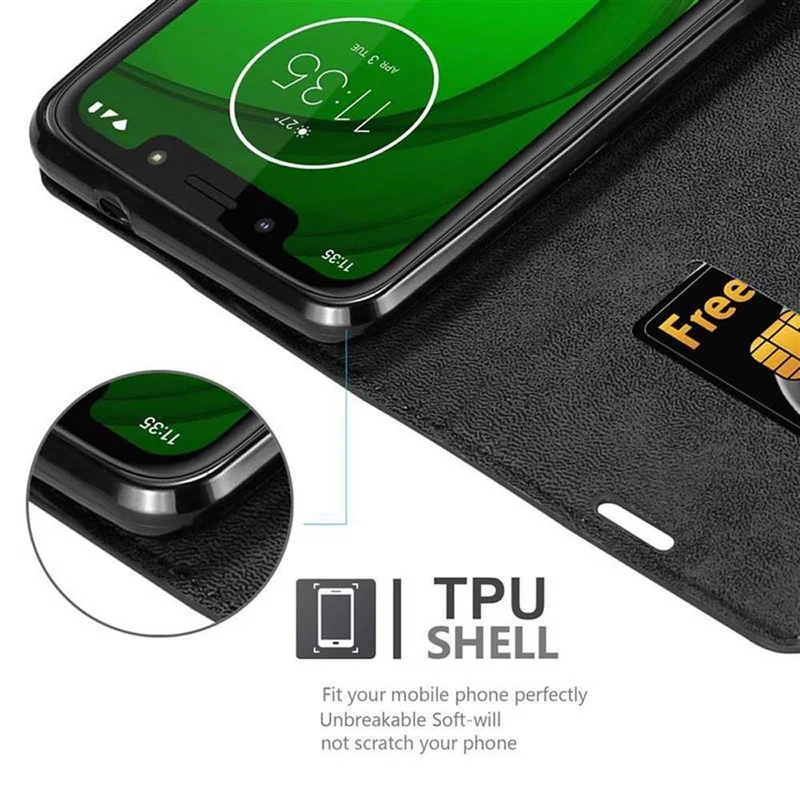 Cadorabo Hülle kompatibel mit Motorola MOTO G7 PLAY Schutzhülle mit Magnetverschluss, Standfunktion und Kartenfach