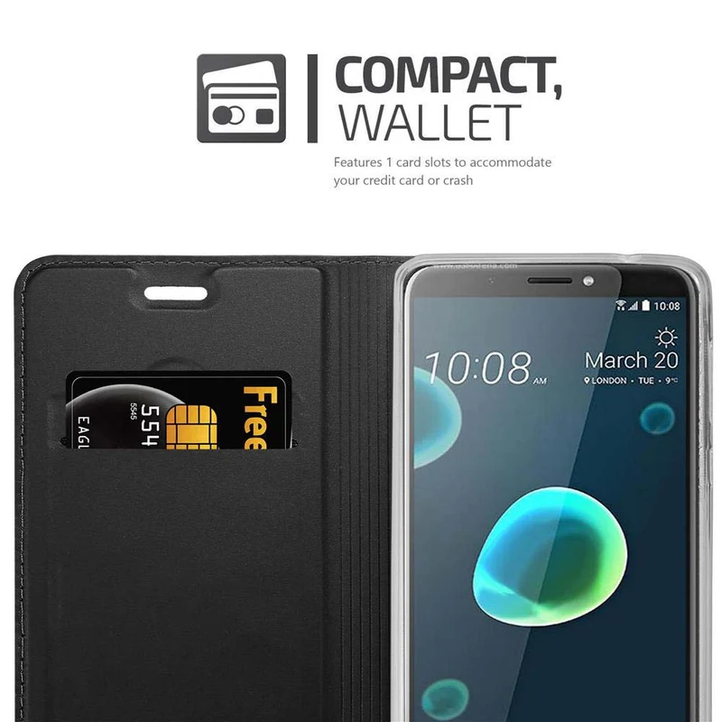 Cadorabo Hülle kompatibel mit HTC Desire 12 PLUS Schutzhülle mit Magnetverschluss, Standfunktion und Kartenfach