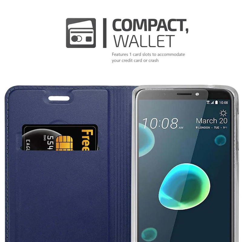 Cadorabo Hülle kompatibel mit HTC Desire 12 PLUS Schutzhülle mit Magnetverschluss, Standfunktion und Kartenfach