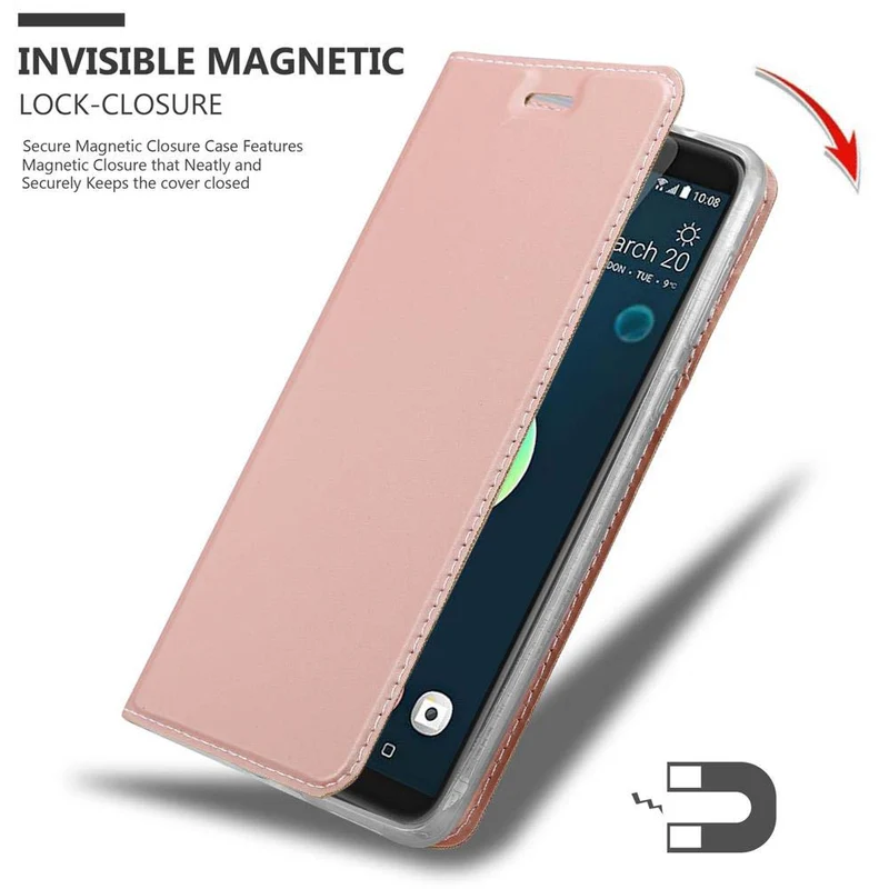 Cadorabo Hülle kompatibel mit HTC Desire 12 PLUS Schutzhülle mit Magnetverschluss, Standfunktion und Kartenfach