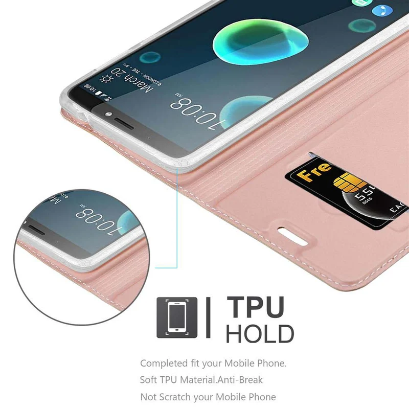 Cadorabo Hülle kompatibel mit HTC Desire 12 PLUS Schutzhülle mit Magnetverschluss, Standfunktion und Kartenfach