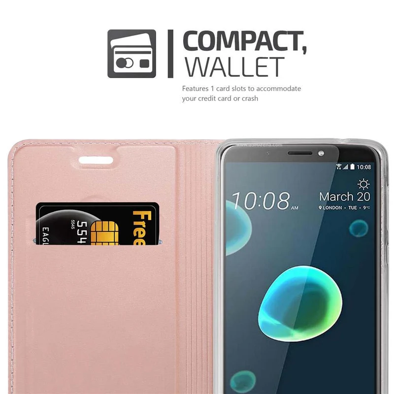 Cadorabo Hülle kompatibel mit HTC Desire 12 PLUS Schutzhülle mit Magnetverschluss, Standfunktion und Kartenfach