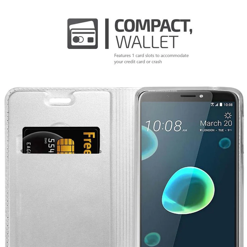 Cadorabo Hülle kompatibel mit HTC Desire 12 PLUS Schutzhülle mit Magnetverschluss, Standfunktion und Kartenfach