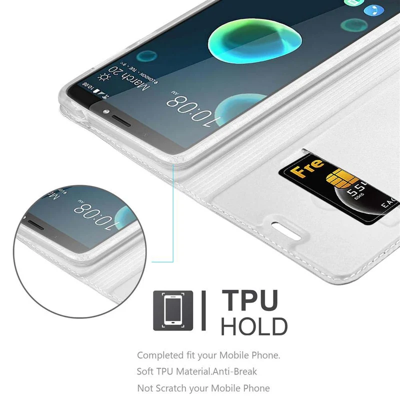 Cadorabo Hülle kompatibel mit HTC Desire 12 PLUS Schutzhülle mit Magnetverschluss, Standfunktion und Kartenfach