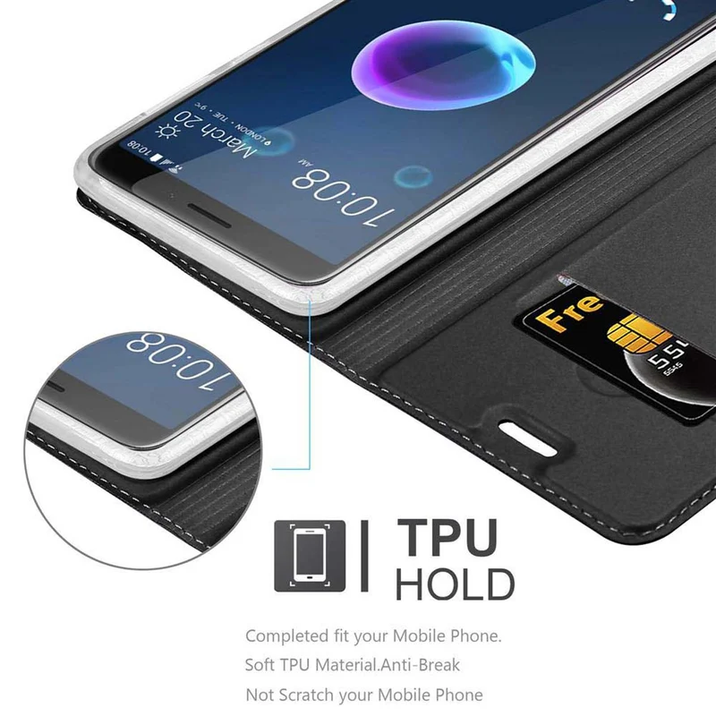 Cadorabo Hülle kompatibel mit HTC Desire 12 Schutzhülle mit Magnetverschluss, Standfunktion und Kartenfach