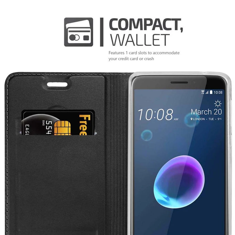 Cadorabo Hülle kompatibel mit HTC Desire 12 Schutzhülle mit Magnetverschluss, Standfunktion und Kartenfach