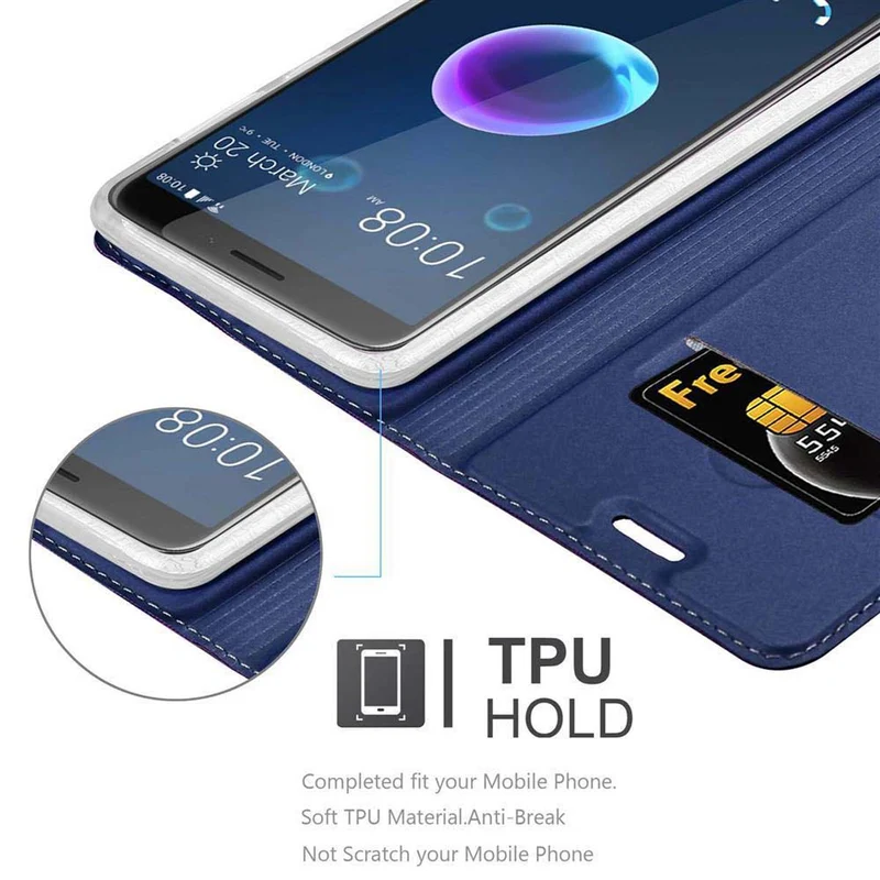Cadorabo Hülle kompatibel mit HTC Desire 12 Schutzhülle mit Magnetverschluss, Standfunktion und Kartenfach